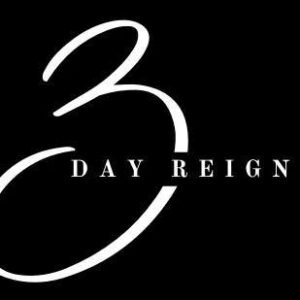 Logo for '3 Day Reign' featuring a large white stylized number 3 on a black background with the words DAY REIGN written in spaced letters.